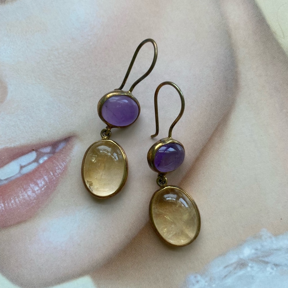 Amethyst and Amber double drop earrings